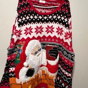 Holiday Time Knit Sweater Men's 3XL Embroidered Santa Cheers Drink Holder Ugly